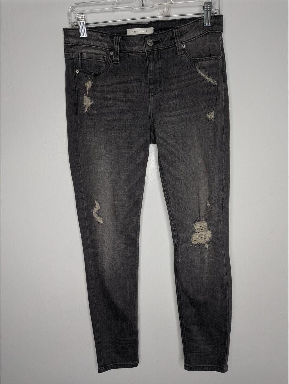 Eunina Mica Jeans Juniors 7 Gray Low Rise Skinny Ankle Distressed Denim Pants